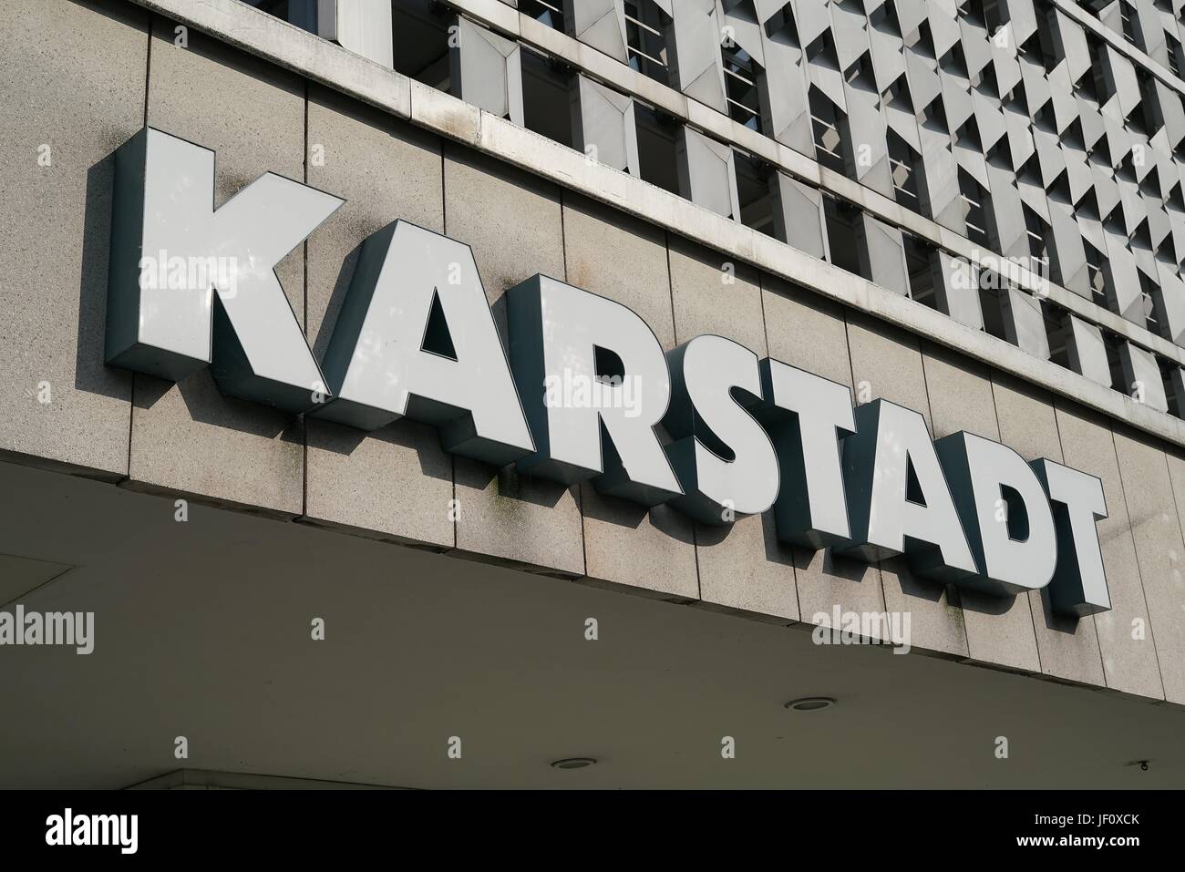 Neon sign of a Karstadt branch in Magdeburg Stock Photo