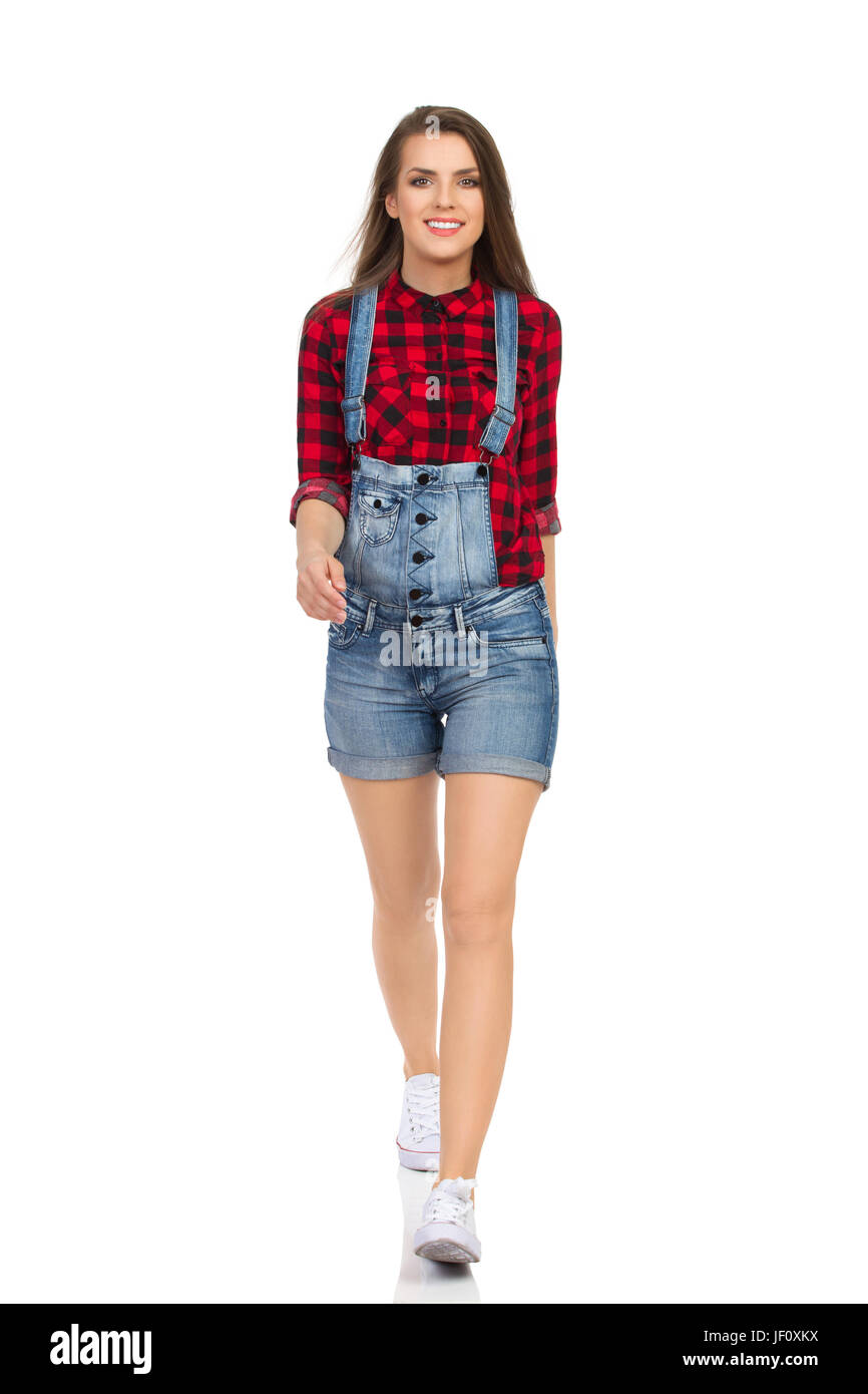 Red dungaree shorts Clearance