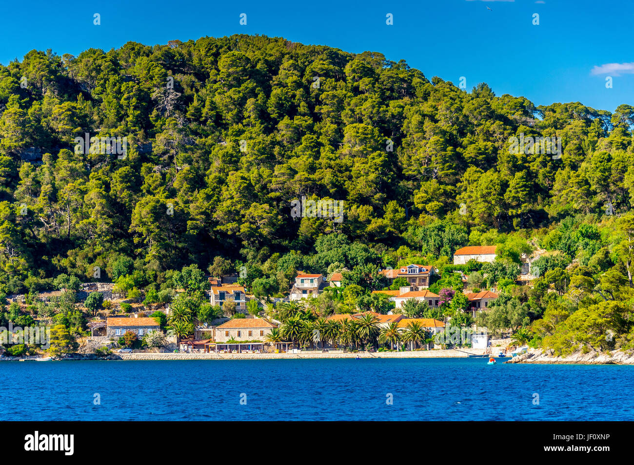 Veliko jezero lake and the surrounding homes on the island of Mljet in