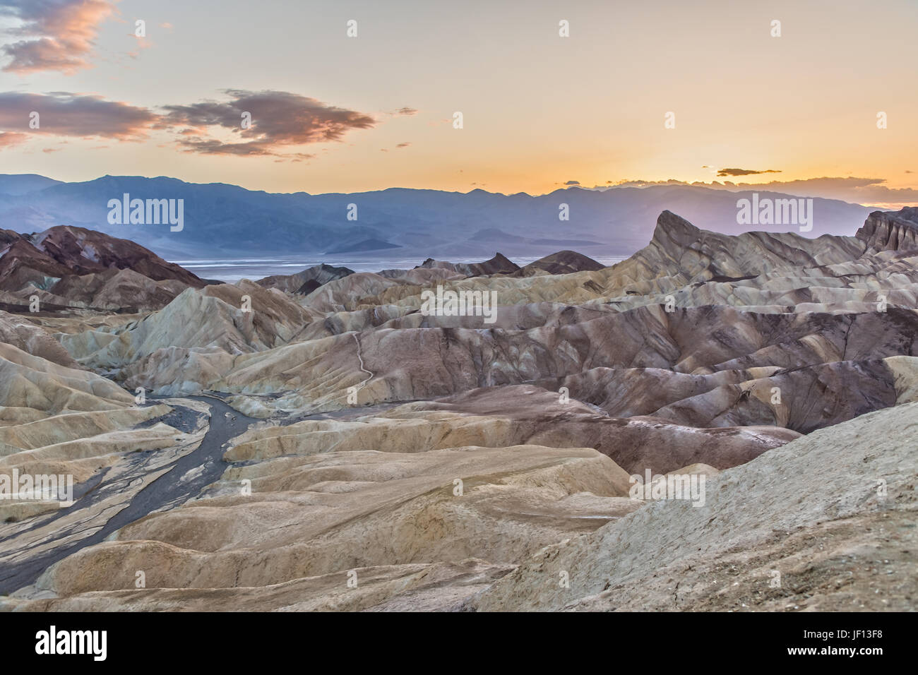 Zabriskie Point at Sunset in Death Valley in California Stock Photo
