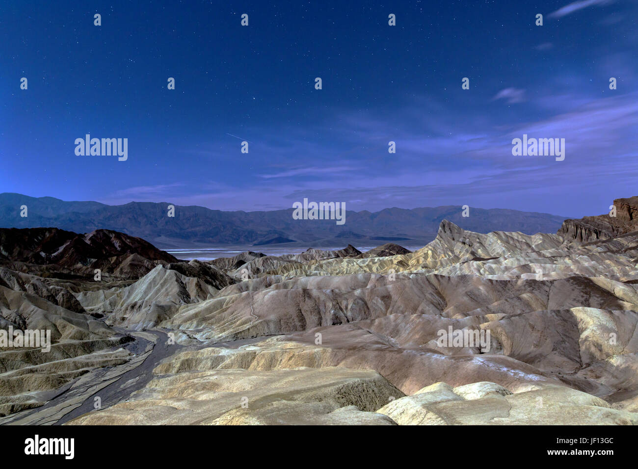 Zabriskie Point at Night in Death Valley in California Stock Photo