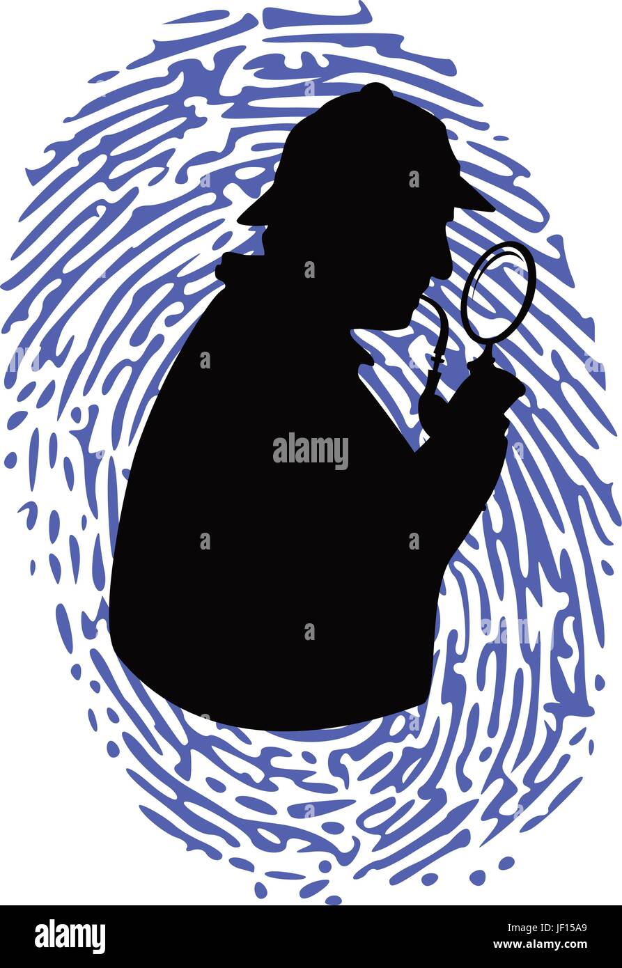crime, silhouette, investigation, unique, detective, thumbprint, fingerprint, Stock Vector