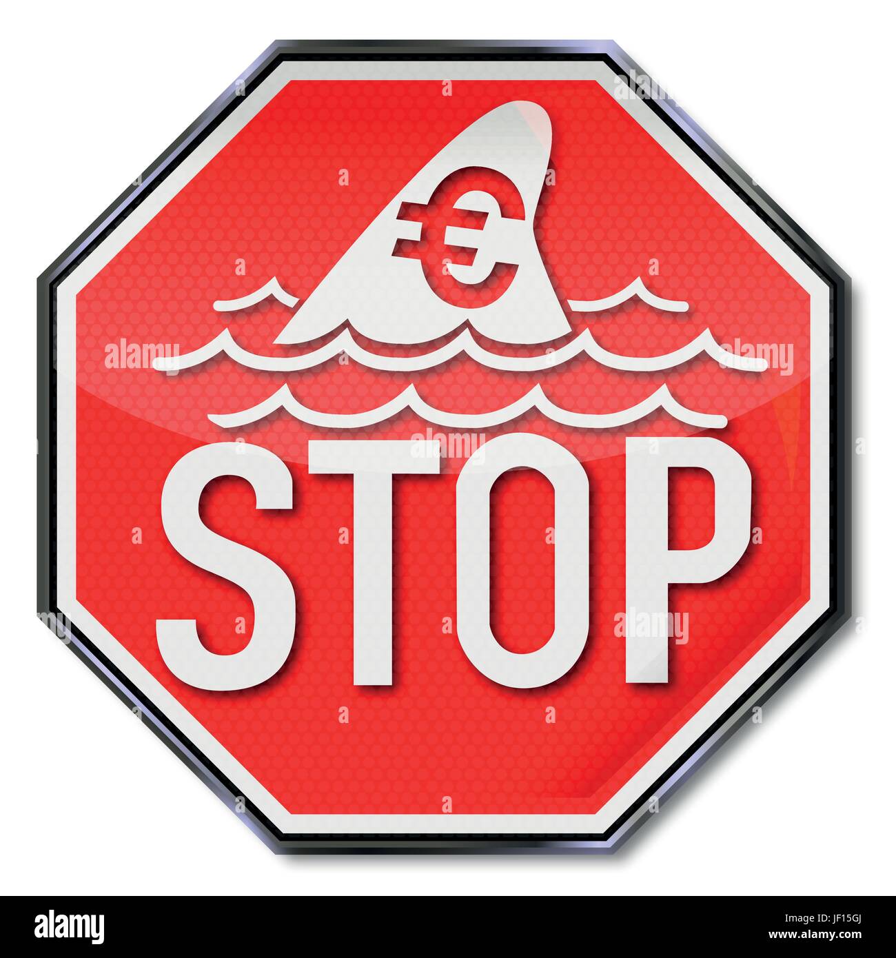 stop sign with dorsal fin of shark and euro Stock Vector