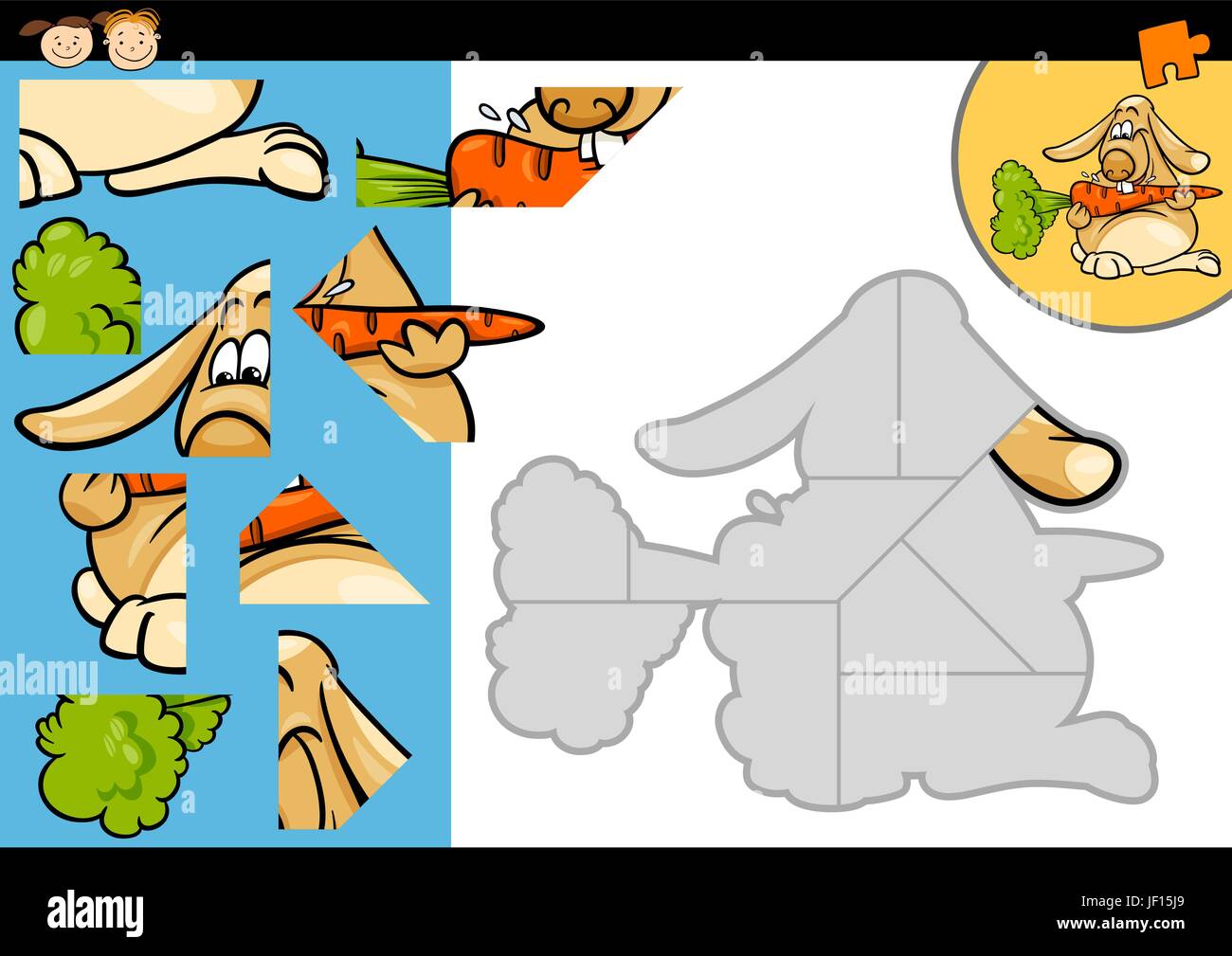 education, rabbit, illustration, carrot, bunny, bunnies, jigsaw, puzzle, jigsaw Stock Vector