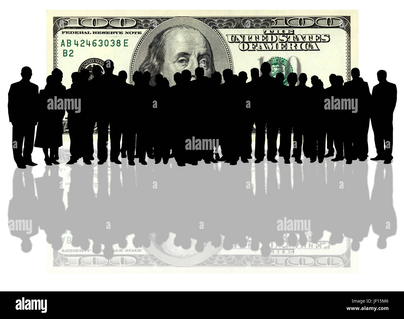 silhouetted business people and dollar bill Stock Photo