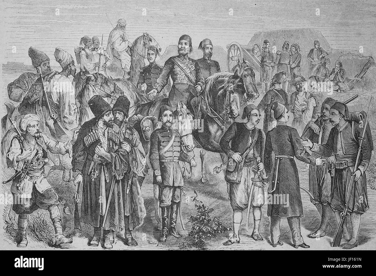 Historical illustration showing the uniforms of the turkish army in the year 1875, Turkey, Digital improved reproduction from an original print from 1888 Stock Photo