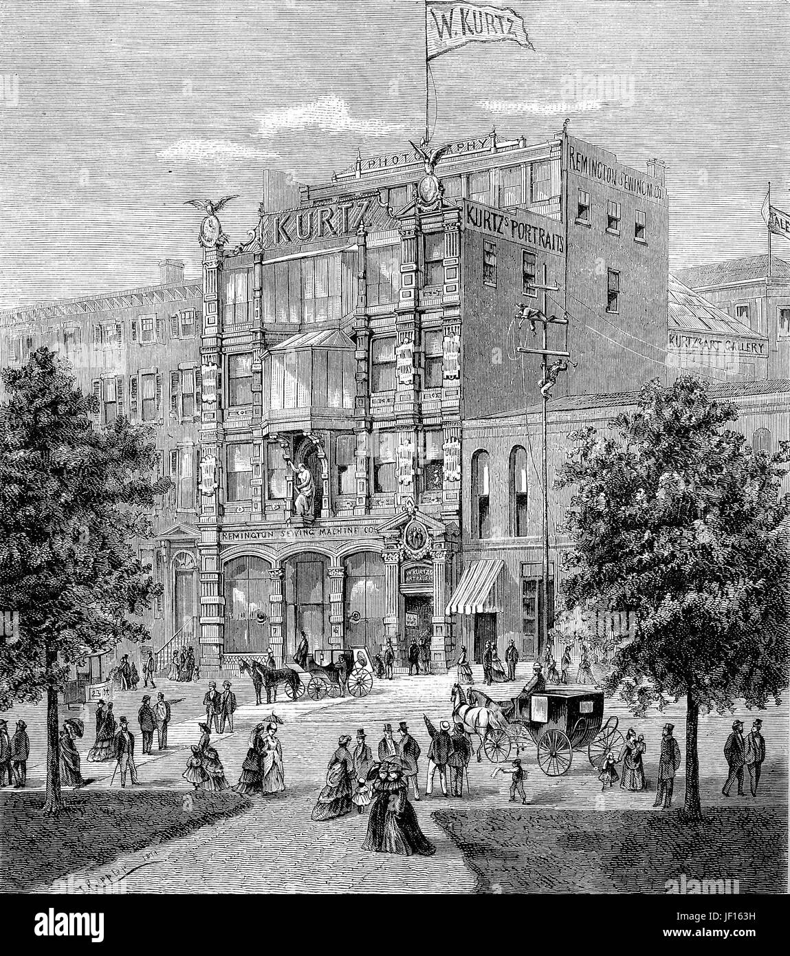 Historical illustration of the new building of Wilhelm Kurtz photography in New York, USA, 1880, William Kurtz, 1833 - 1904 was a German-American artist, illustrator, and photographer, Digital improved reproduction from an original print from 1888 Stock Photo