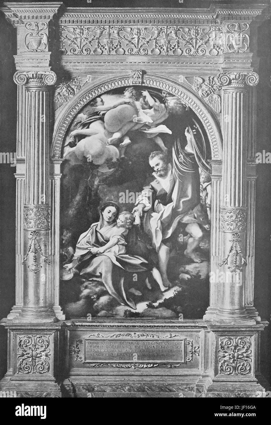 Historical photo of Madonna della Scodella, an oil painting of Antonio da Correggio, Italy,  Digital improved reproduction from an original print from 1890 Stock Photo