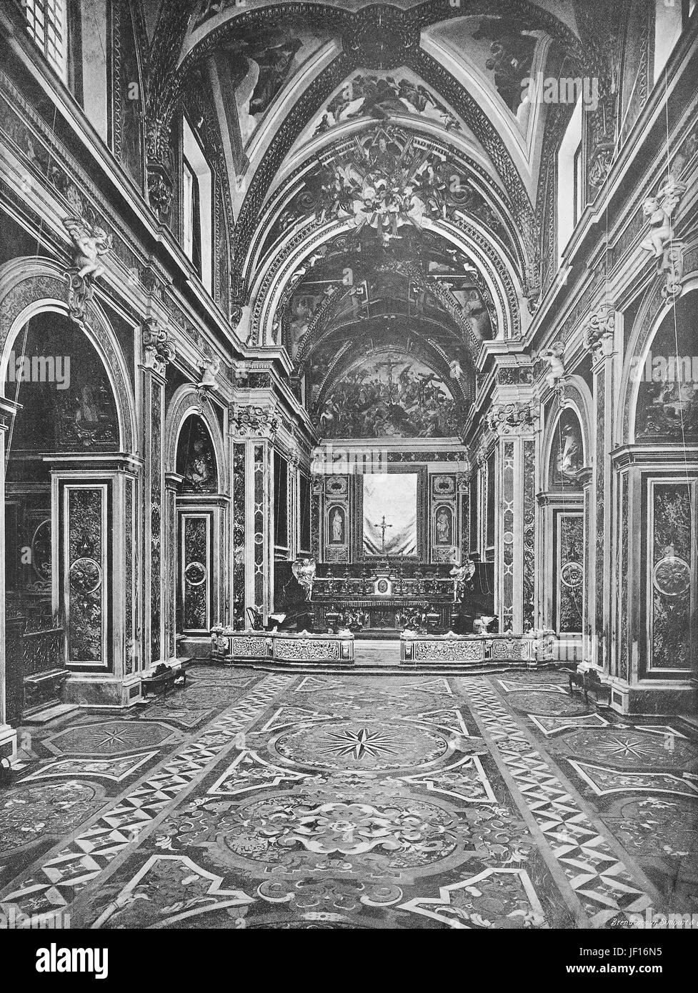 Historical photo of monastery San Pietro Martire, St. Peter, the Martyr, a Roman Catholic church in Naples, Napoli, Neapel, Italy,  Digital improved reproduction from an original print from 1890 Stock Photo