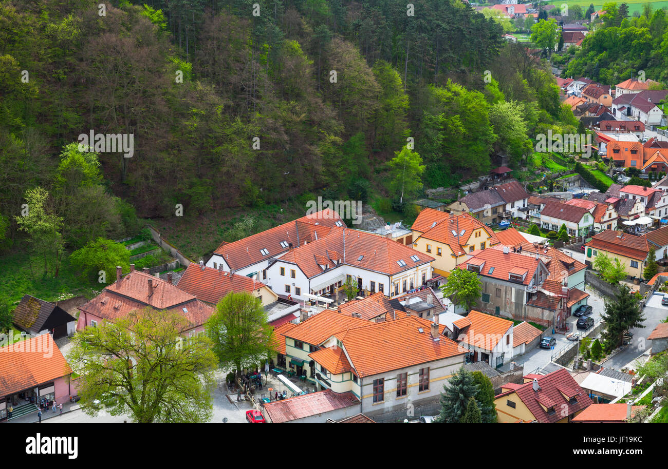 Karlstejn village view. It is a market town in the Central Bohemian Region of the Czech Republic Stock Photo