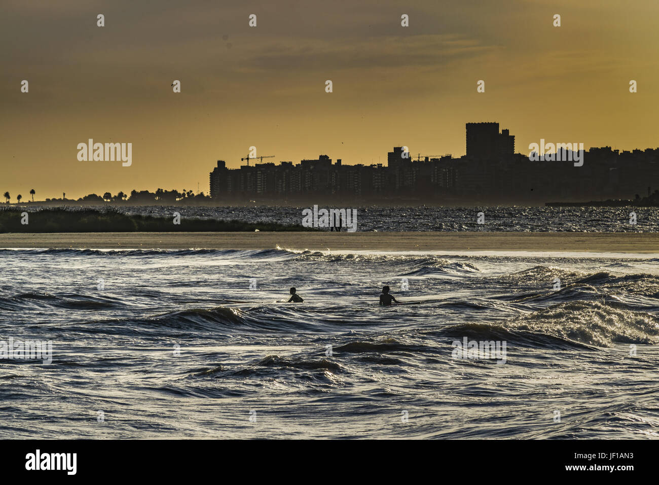 Montevideo Skyline and Beach Stock Photo