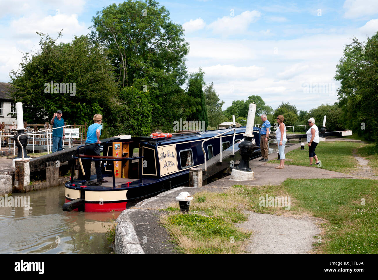A narrowboat at Calcutt Locks, Grand Union Canal, Warwickshire, England, UK Stock Photo