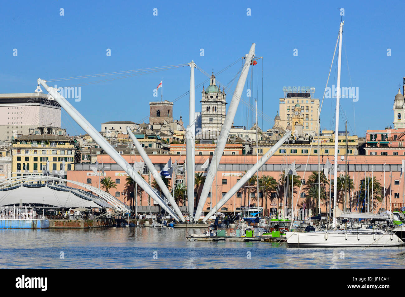 a view of the Bigo by Renzo Piano in Porto Antico the old port Genoa Liguria region Italy Europe Stock Photo
