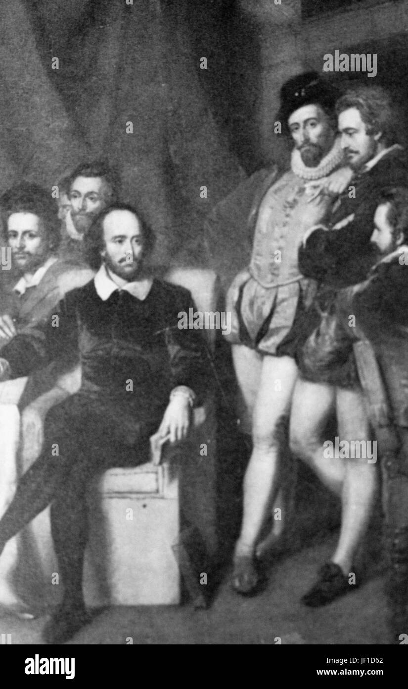 Shakespeare and his contemporaries at the mermaid tavern, john faed, 1851 Stock Photo