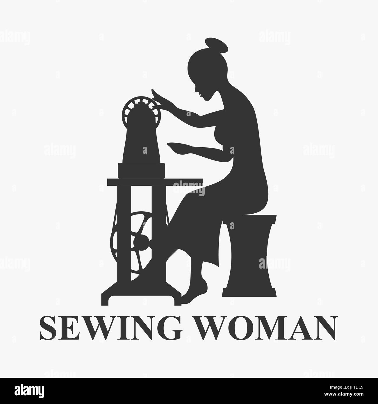 Woman sitting with sewing machine Stock Vector Image & Art - Alamy