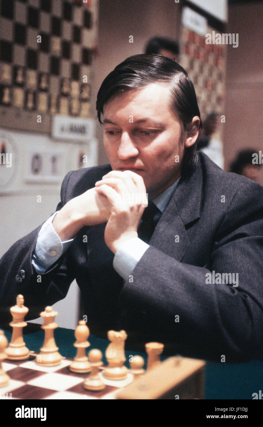 World chess champion Anatoly Karpov training in a gym Stock Photo