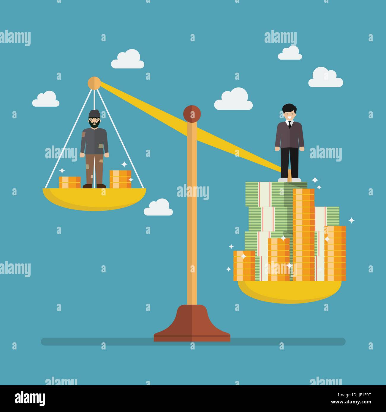 Weight scale between rich man and poor man. Business metaphor concept Stock Vector