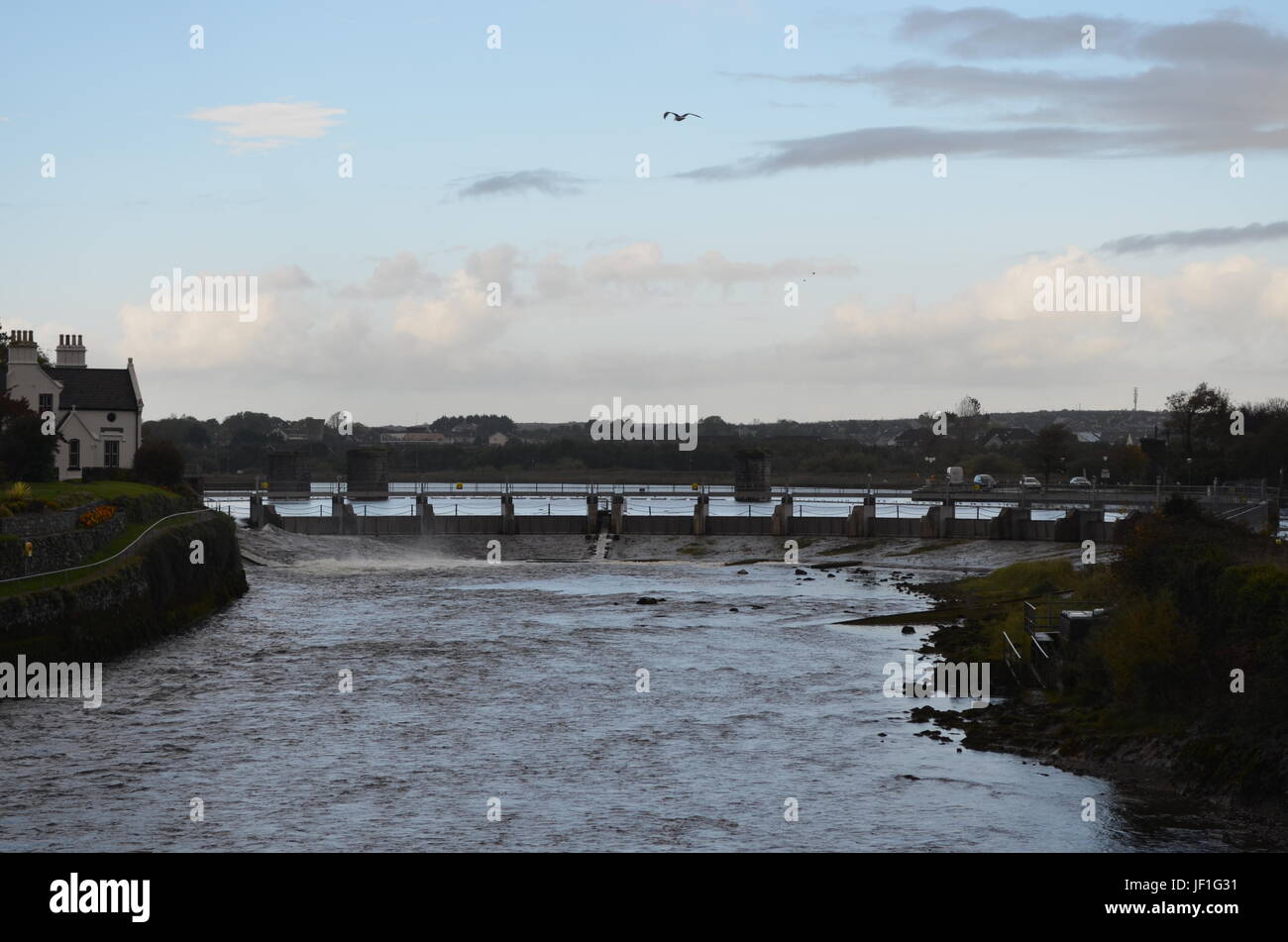 River Corrib and Dam near a Cathedral in Galway, Ireland Stock Photo ...