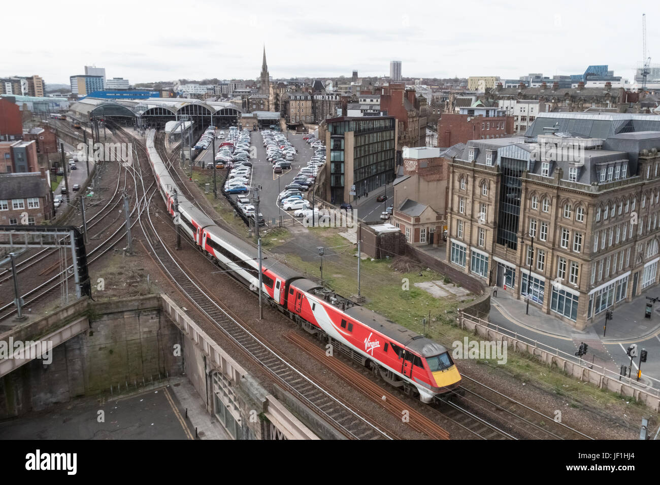 Virgin Trains East Coast service arrives at Newcastle railway station with a service for London Kings Cross, on the 5th April 2017. Today, 28th June 2 Stock Photo