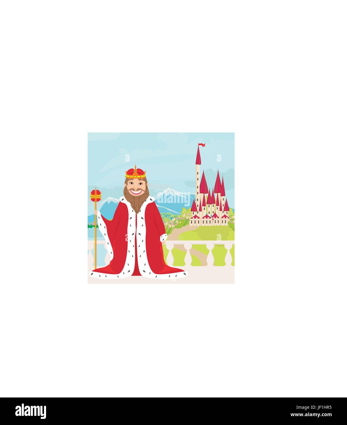 smiling king looks at the castle Stock Vector