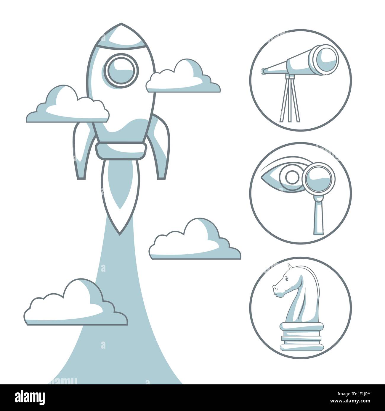 white background with silhouette color sections shading of rocket ...