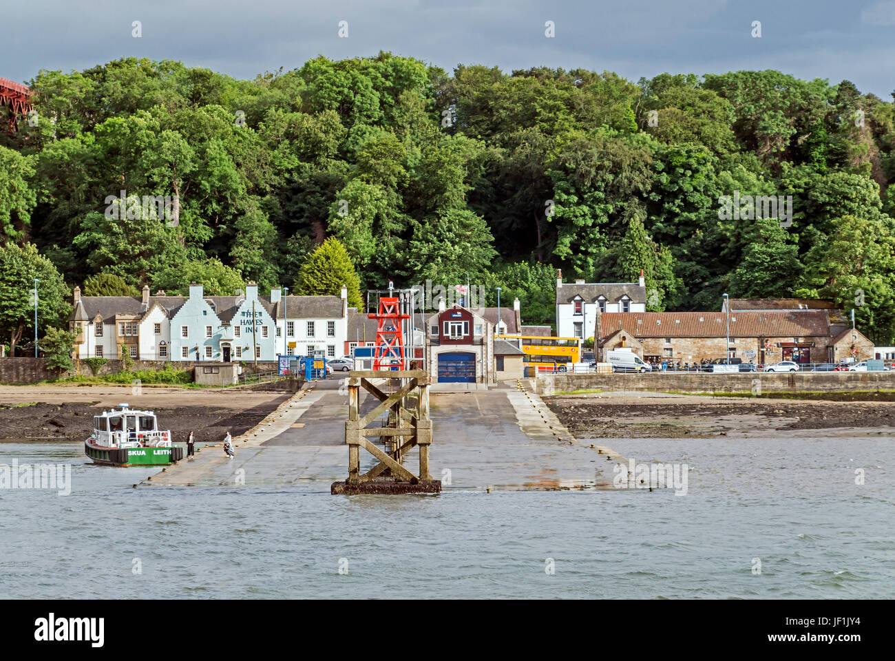 View from Firth of Forth of South Queensferry and pier near Edinburgh Scotland UK Stock Photo