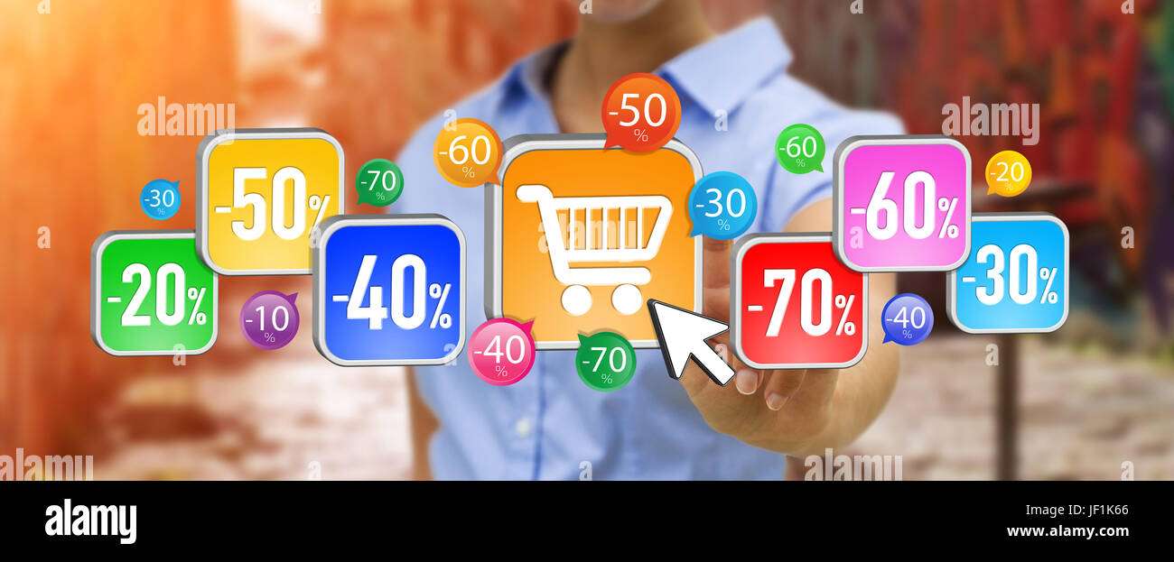 Businesswoman using modern application to shop online during sales Stock Photo