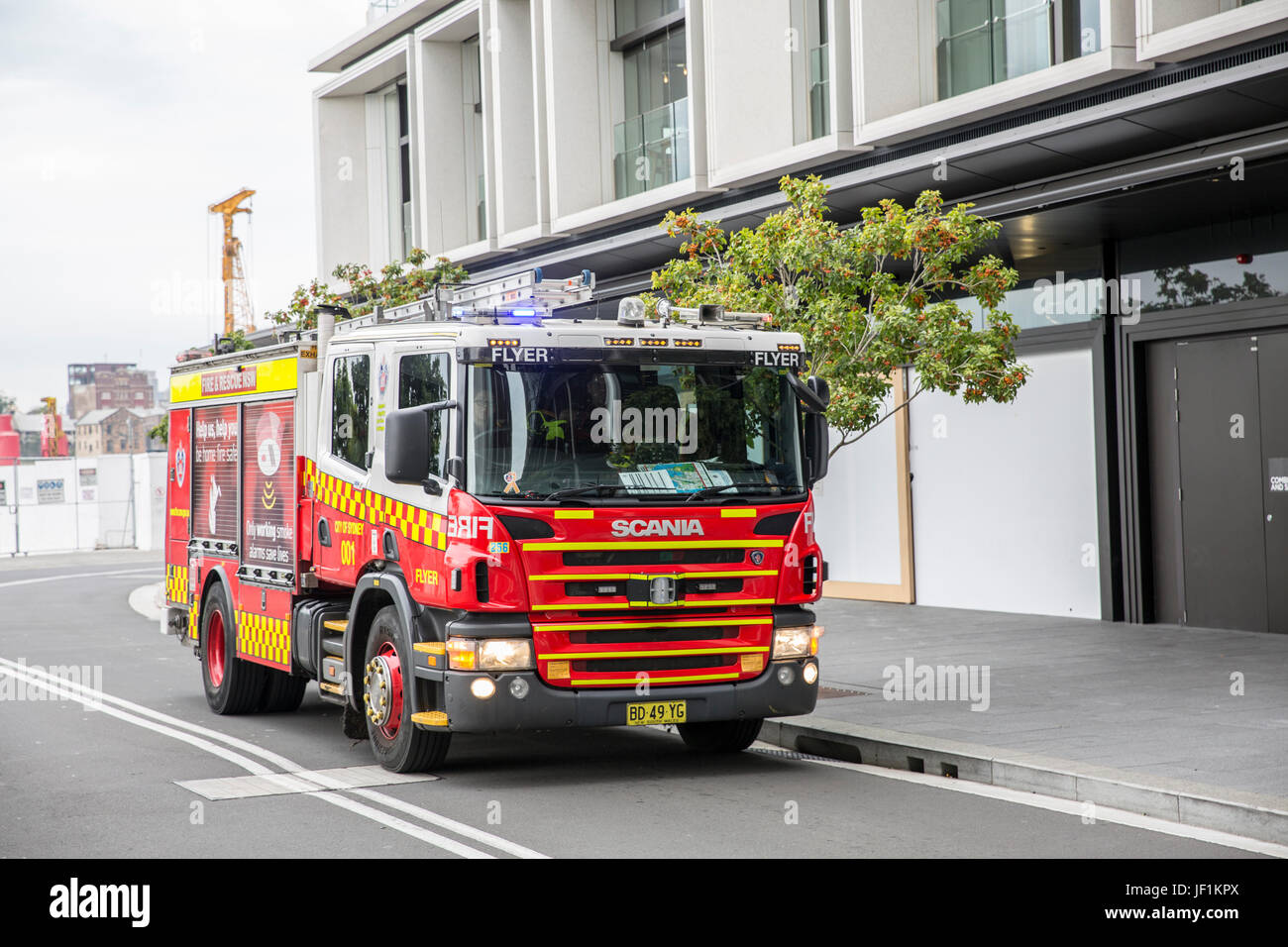 New South Wales fire truck fire engine in Barangaroo area of Sydney city centre,Australia Stock Photo