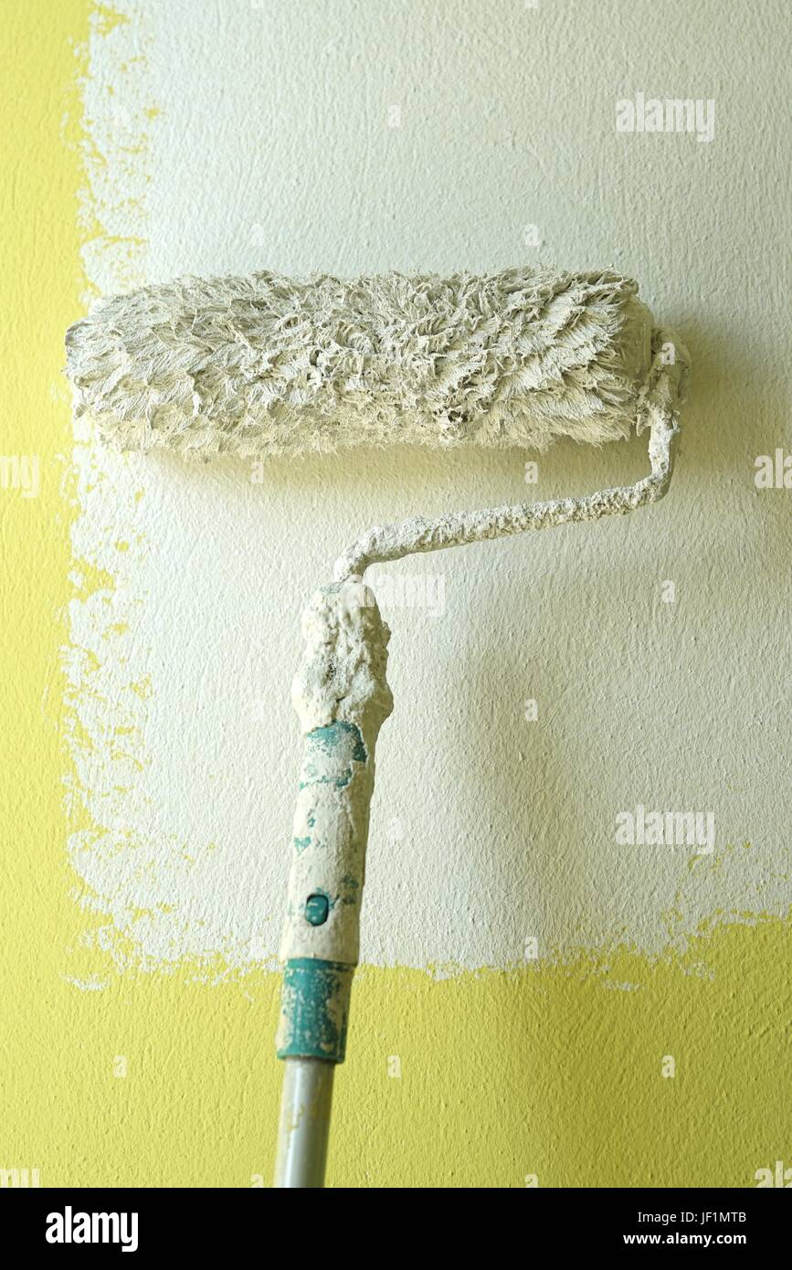 Renovation of an apartment with yellow walls Stock Photo