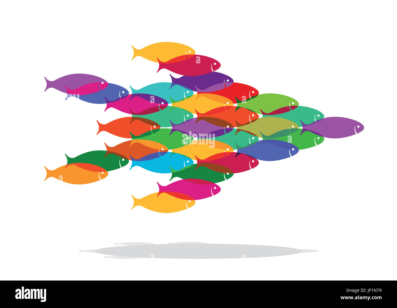 Colorful school of fish swimming together Stock Photo