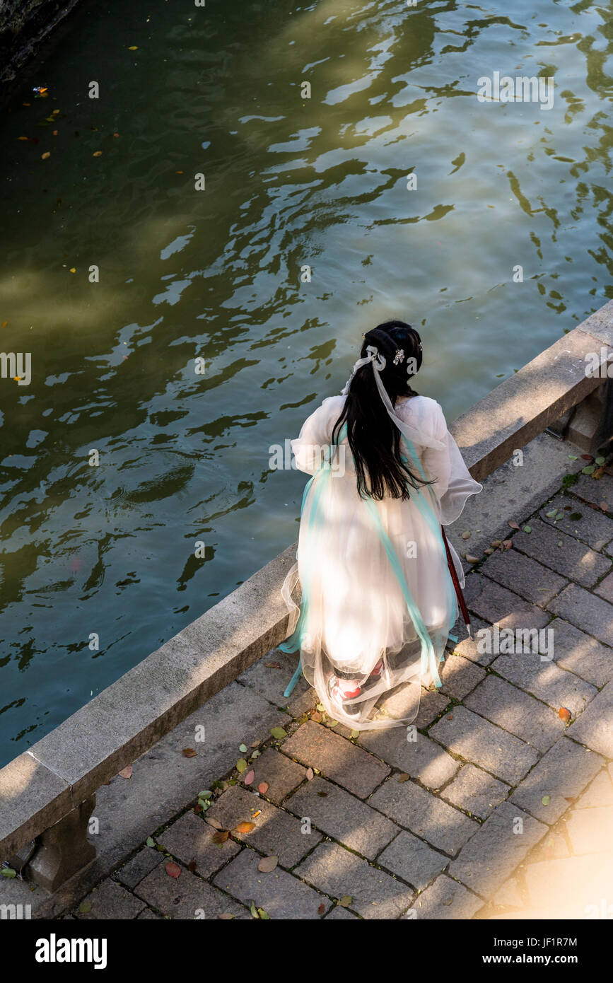 Elevated view of a young woman dressed in traditional clothes, Ancient