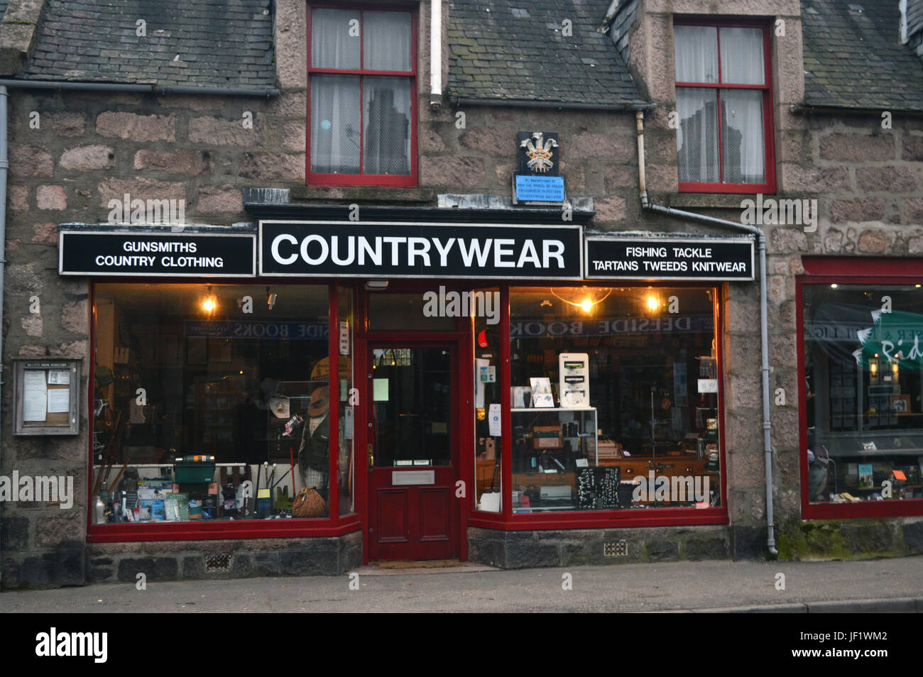 By Appointment to the Prince of Wales Field Sports Outfitters, Countrywear in Ballater, Royal Deeside, Aberdeenshire, Scotland, UK. Stock Photo