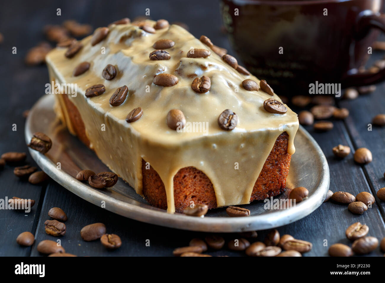 Homemade cake with coffee glaze. Stock Photo
