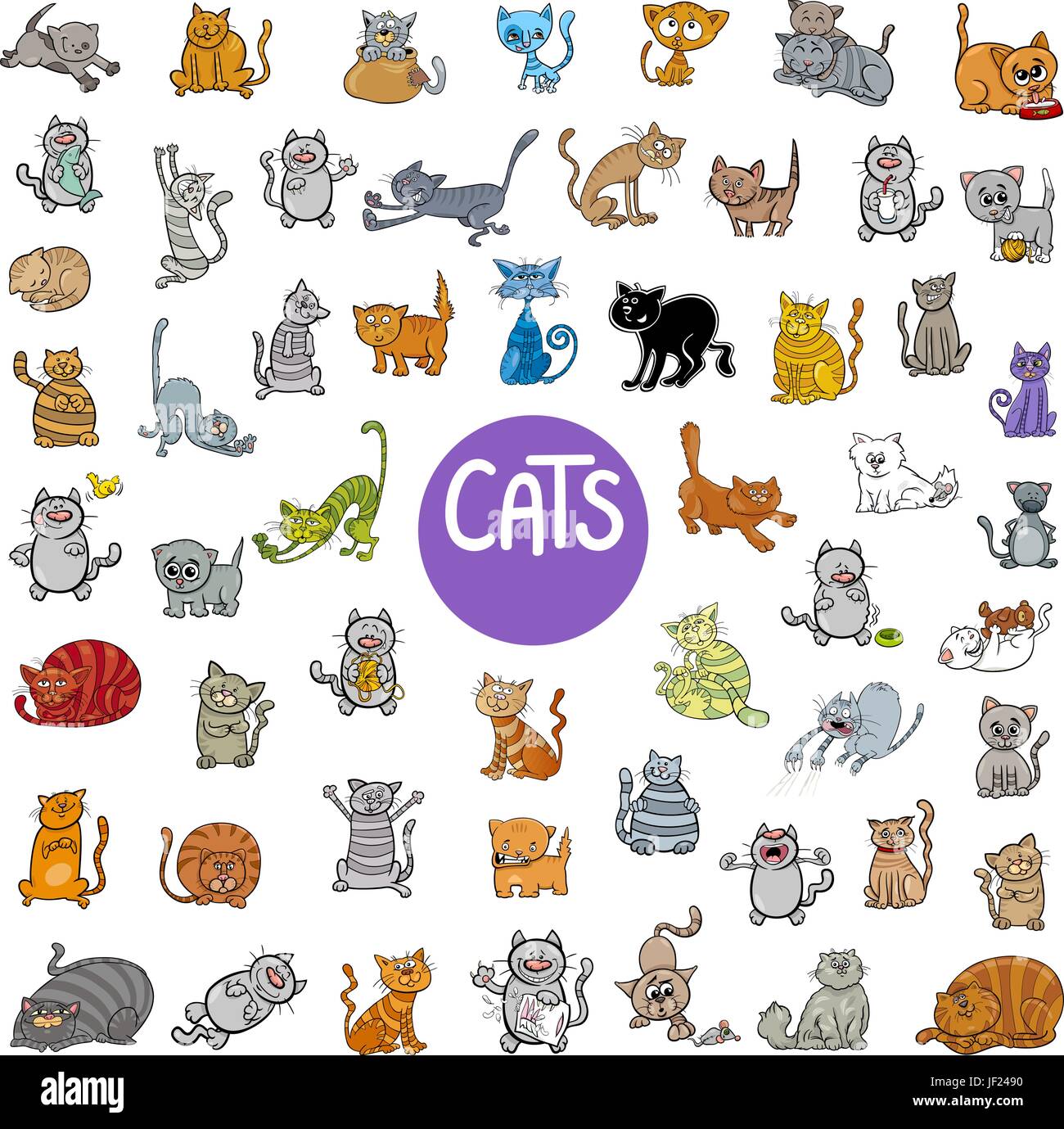 Cartoon Illustration of Cats Pet Animal Characters Big Set Stock Vector