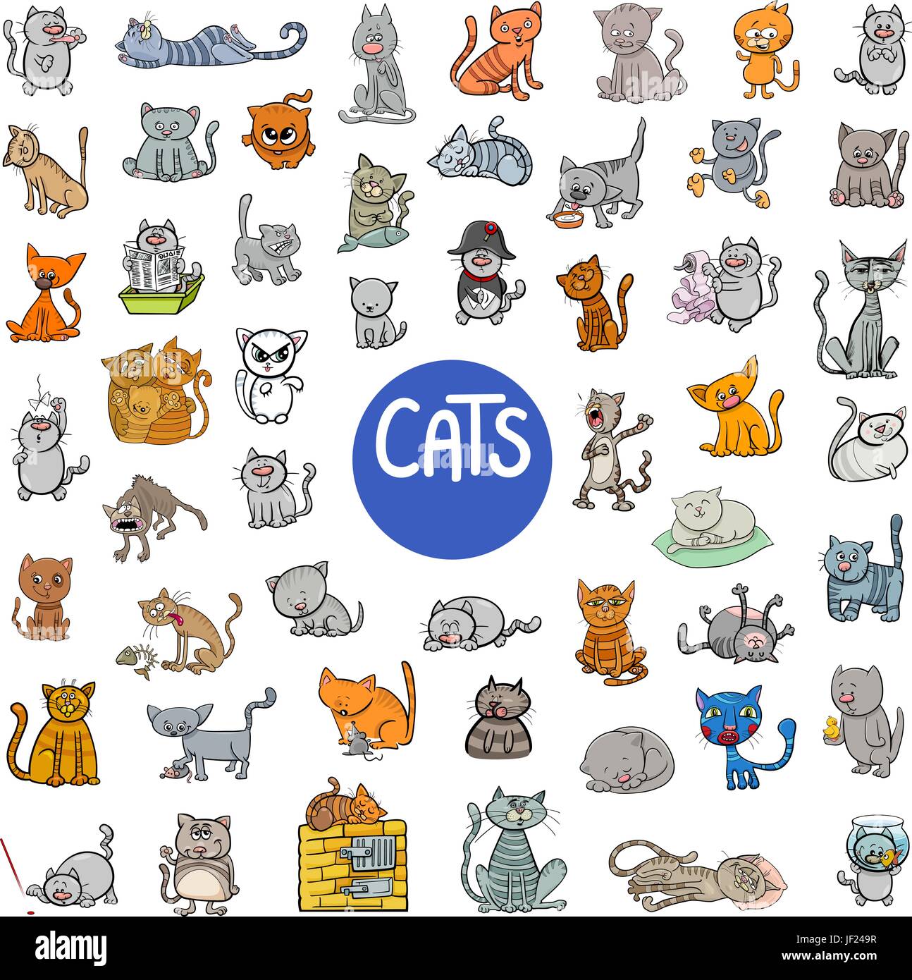 Cartoon Illustration of Cats Animal Characters Big Set Stock Vector