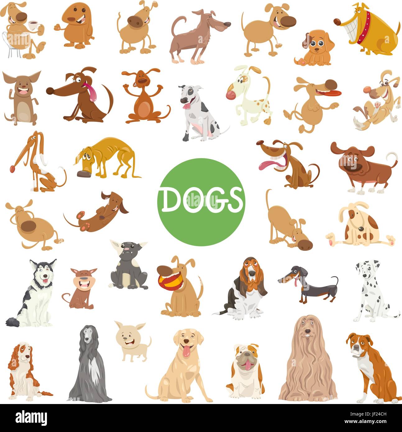 Cartoon Illustration of Cute Dogs Pet Animal Characters Big Set Stock Vector