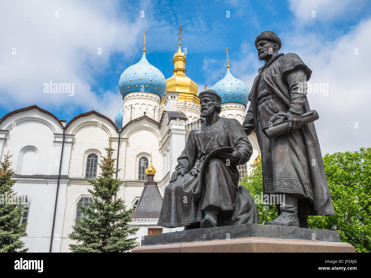 Statues of architects, Kazan Kremlin, Russia Stock Photo