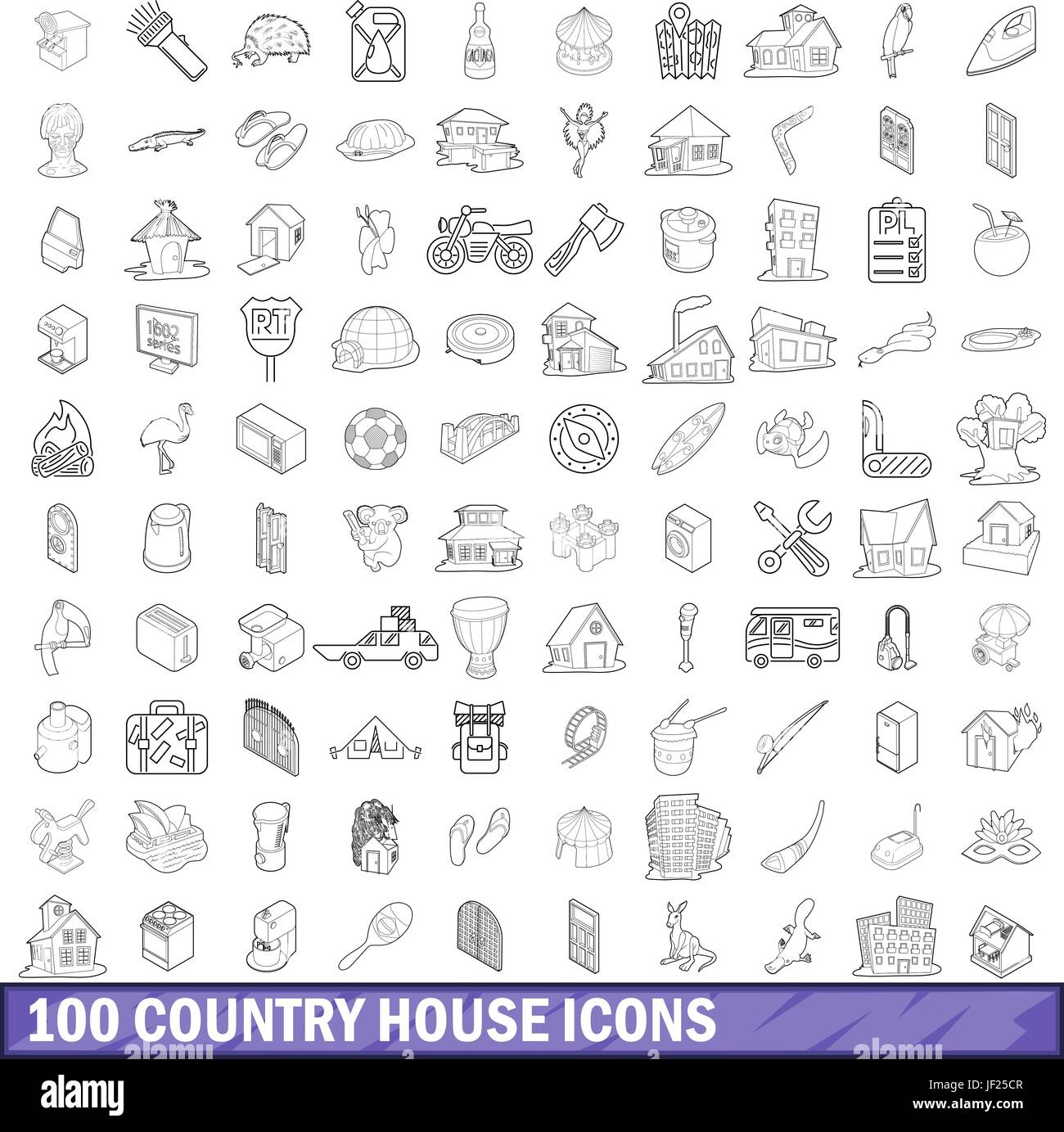 100 country house icons set, outline style Stock Vector Image & Art - Alamy