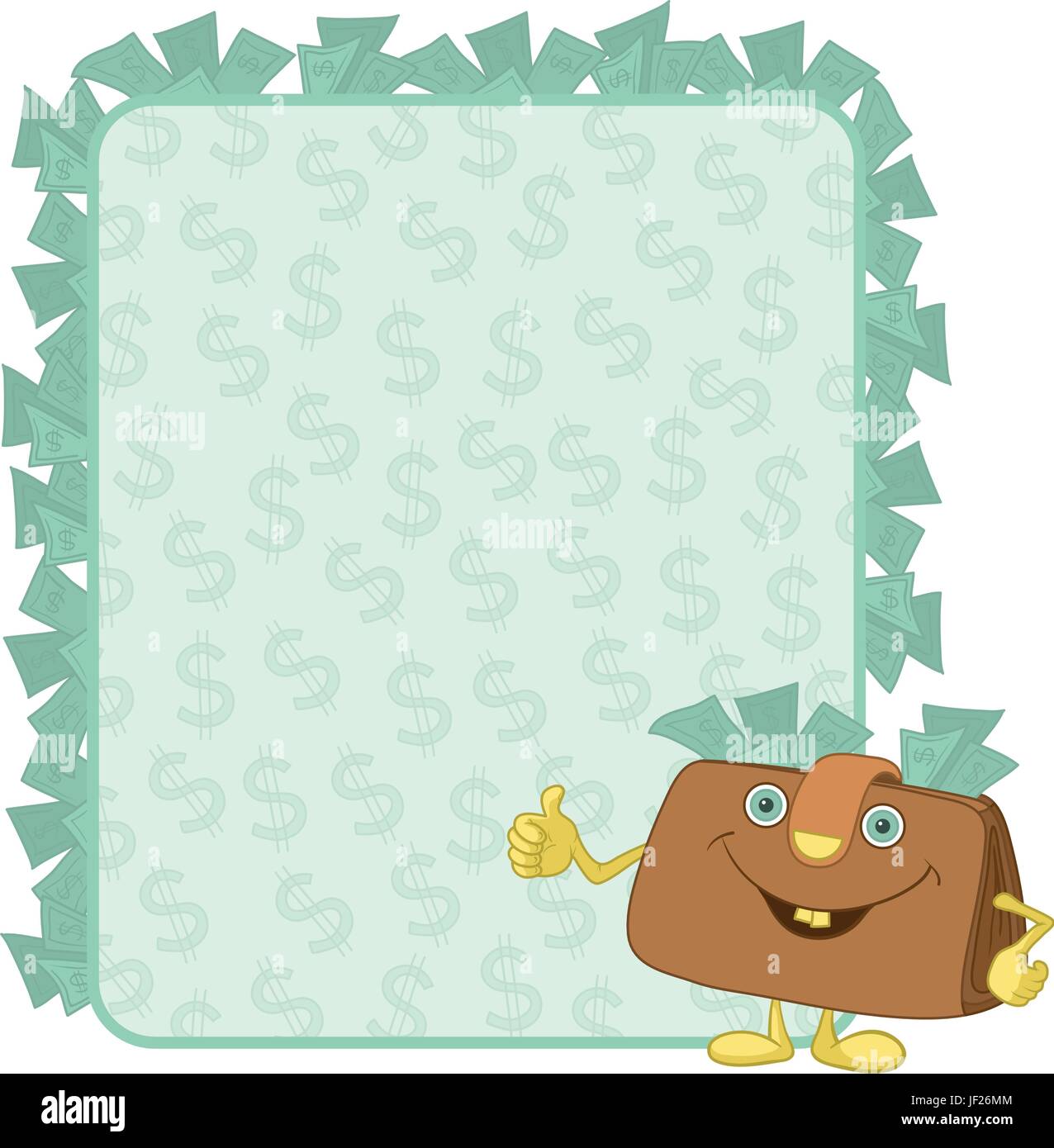 Purse and poster with dollars Stock Vector