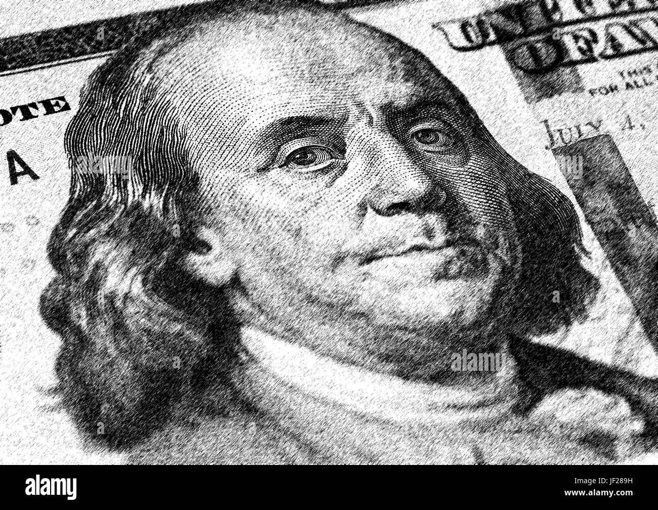 Benjamin Franklin face on US hundred or 100 dollars bill macro, united states money closeup Stock Photo