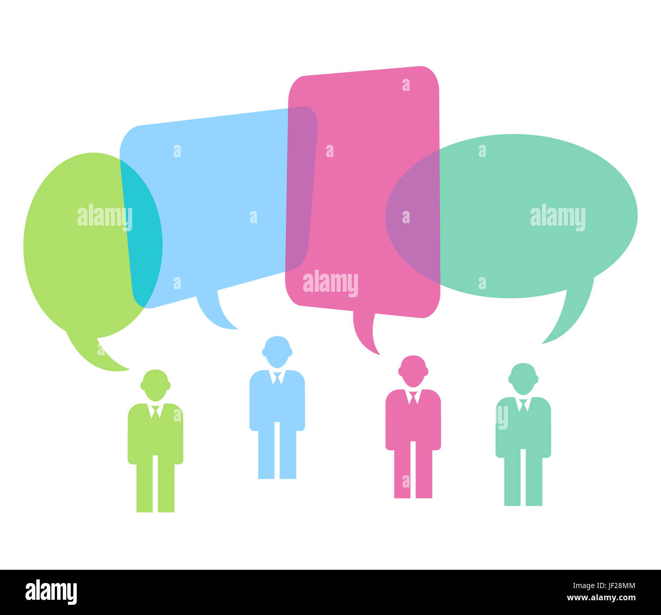 People with colorful speech bubbles Stock Photo