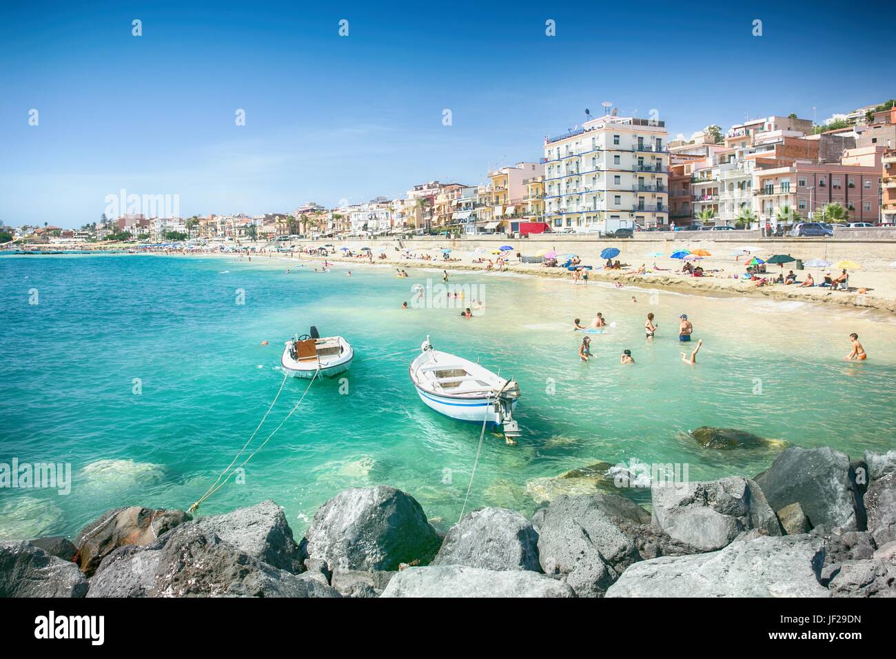 Beach in Giardini Naxos, Sicily Stock Photo