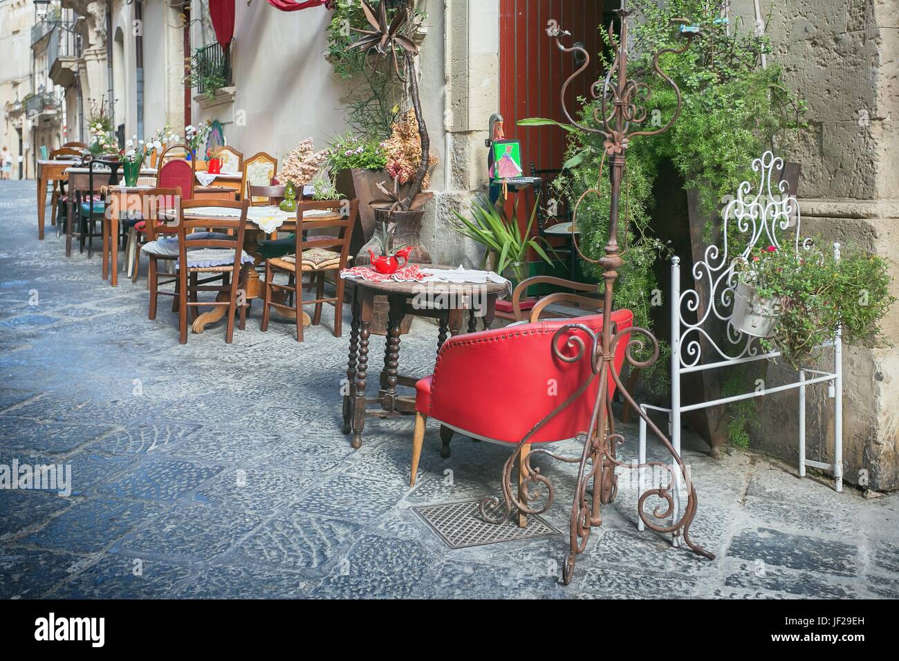 Outdoor Restaurant in the Sidewalk Stock Photo