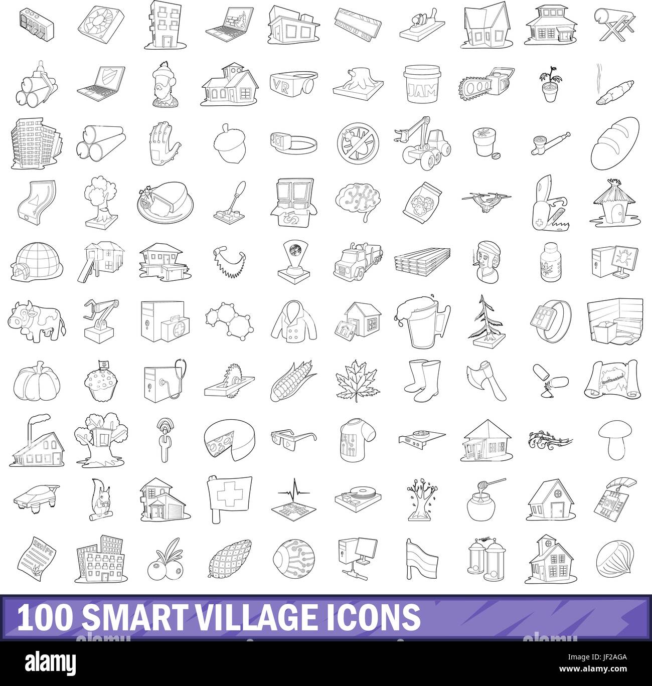 100 smart village icons set, outline style Stock Vector Image & Art - Alamy