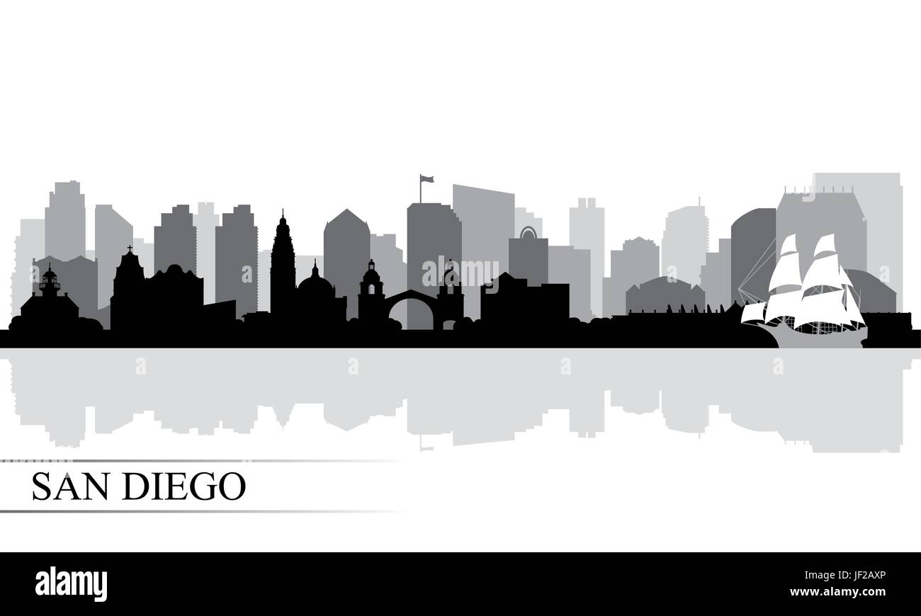 San Diego city skyline silhouette background, vector illustration Stock Vector
