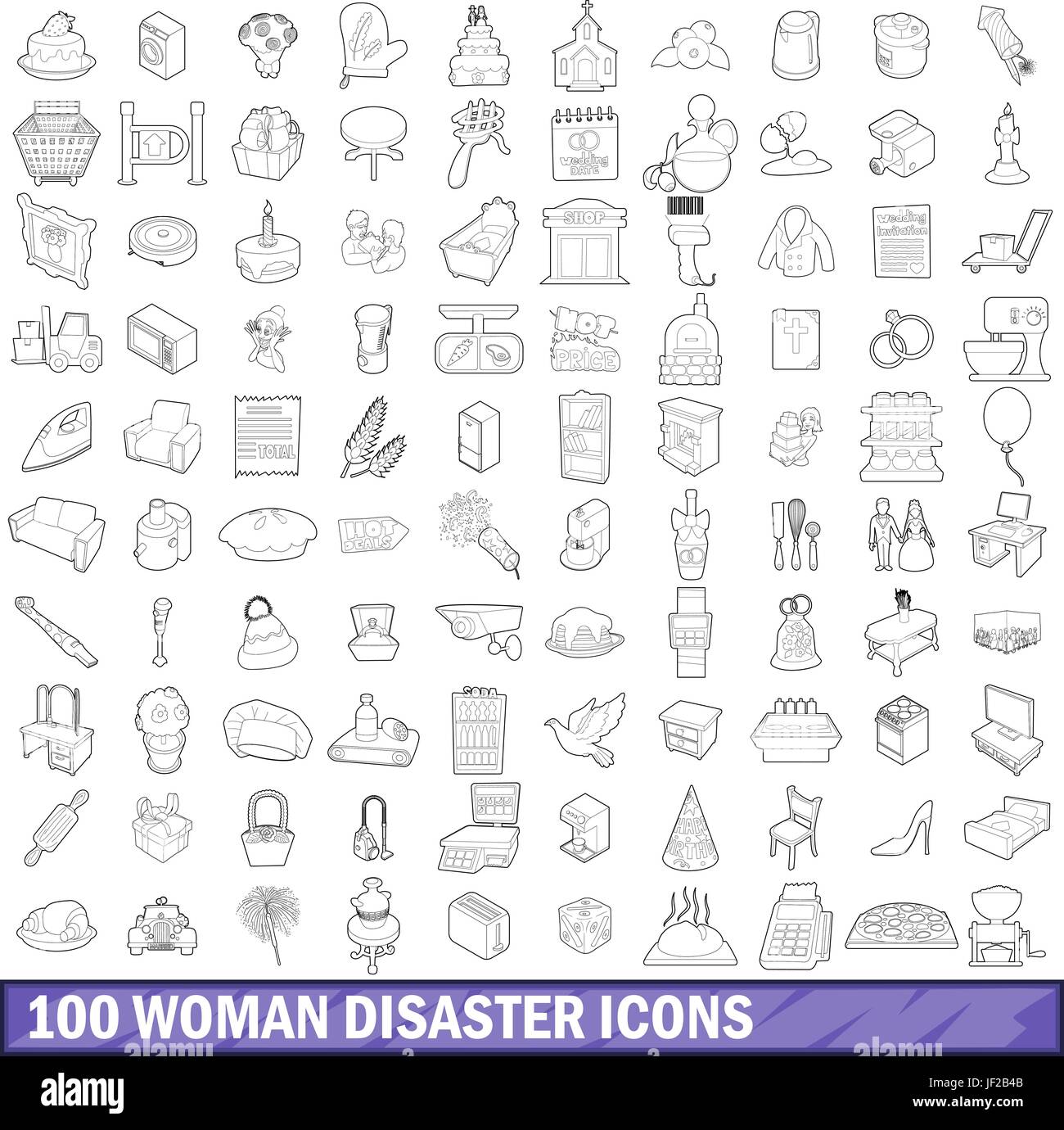 100 woman disaster icons set, outline style Stock Vector Image & Art ...