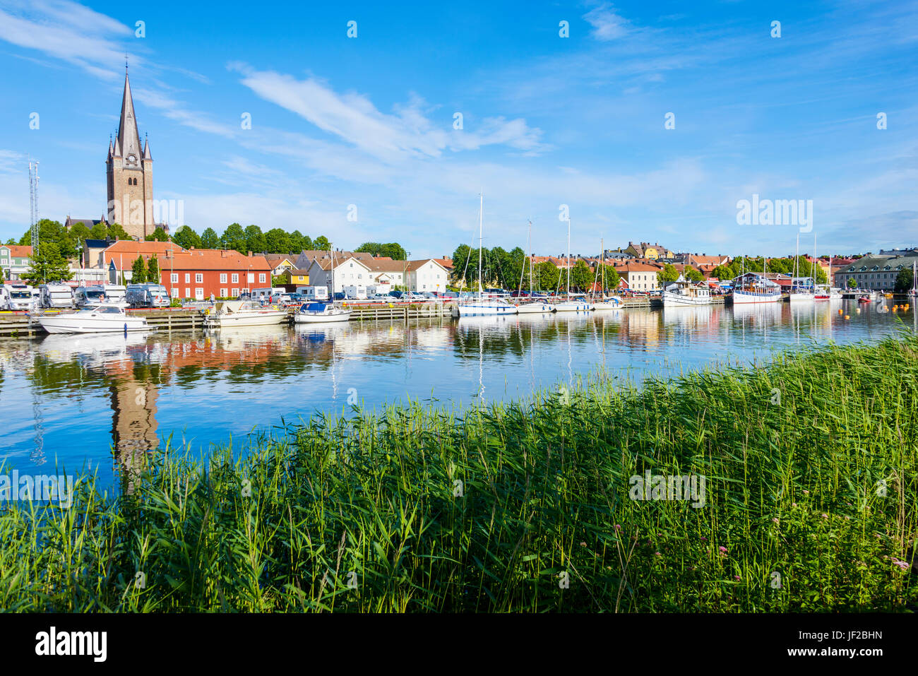 Harbor with moored boats Stock Photo - Alamy