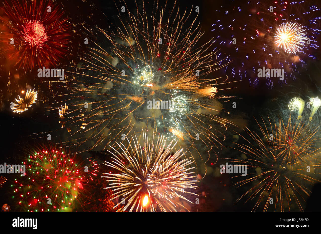Sparkling volleys of fireworks Stock Photo
