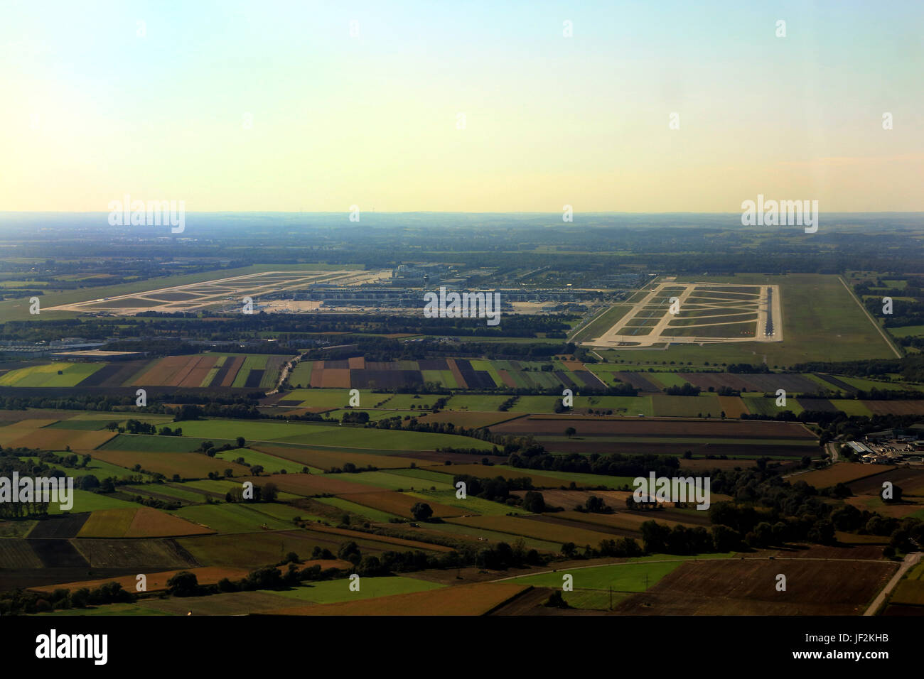 Approaching runway 26R at Munich airport Stock Photo