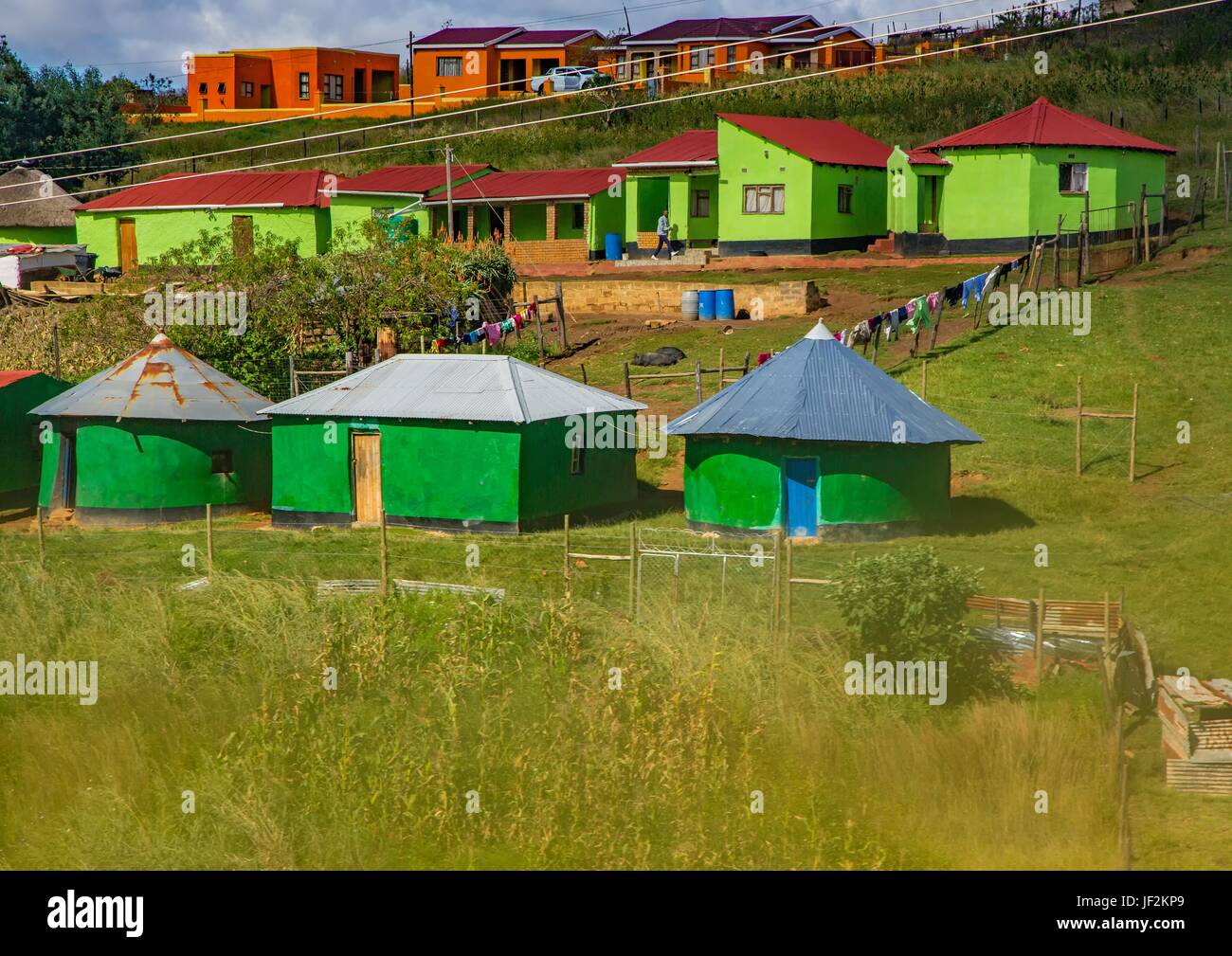 Houses and huts in the Eastern Cape of South Africa during summertime